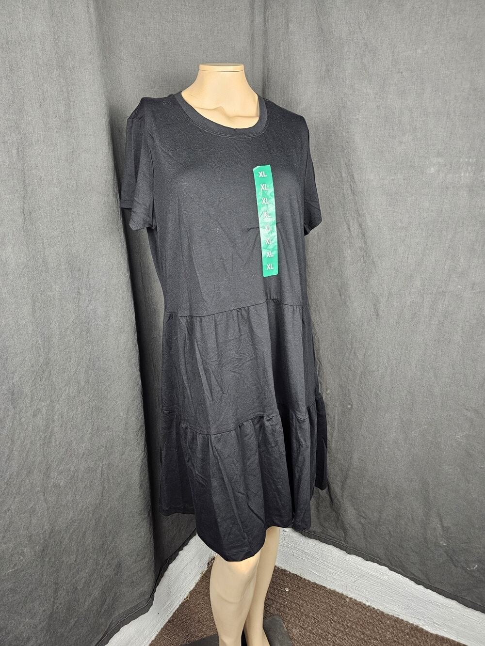 NWT Nicole Miller Original Tiered Knit Dress Women XL Short Sleeve Babydoll Mini